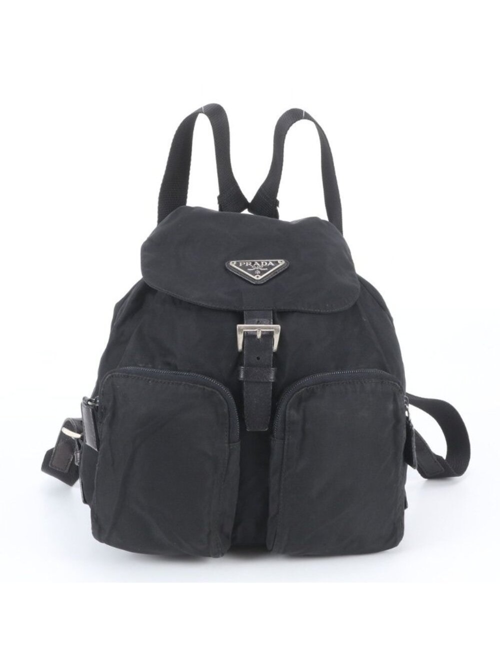 Prada Tessuto Nylon Triangle Logo Leather Backpack Black